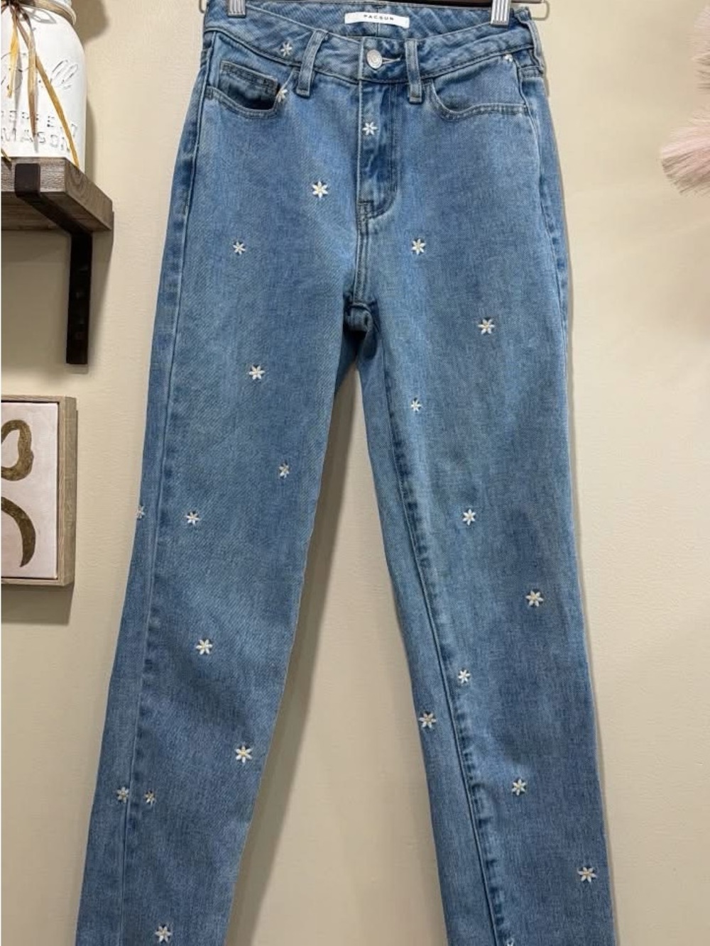 PacSun Light Blue Daisy Embroidered Jeans